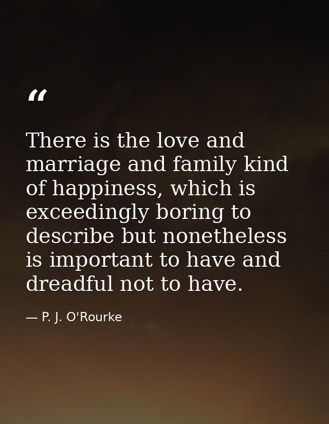 There is the love and marriage and family kind of happiness, which is exceedingly boring to describe but nonetheless is  — P. J. O'Rourke