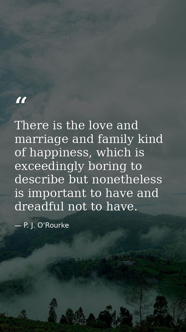 There is the love and marriage and family kind of happiness, which is exceedingly boring to describe but nonetheless is  — P. J. O'Rourke