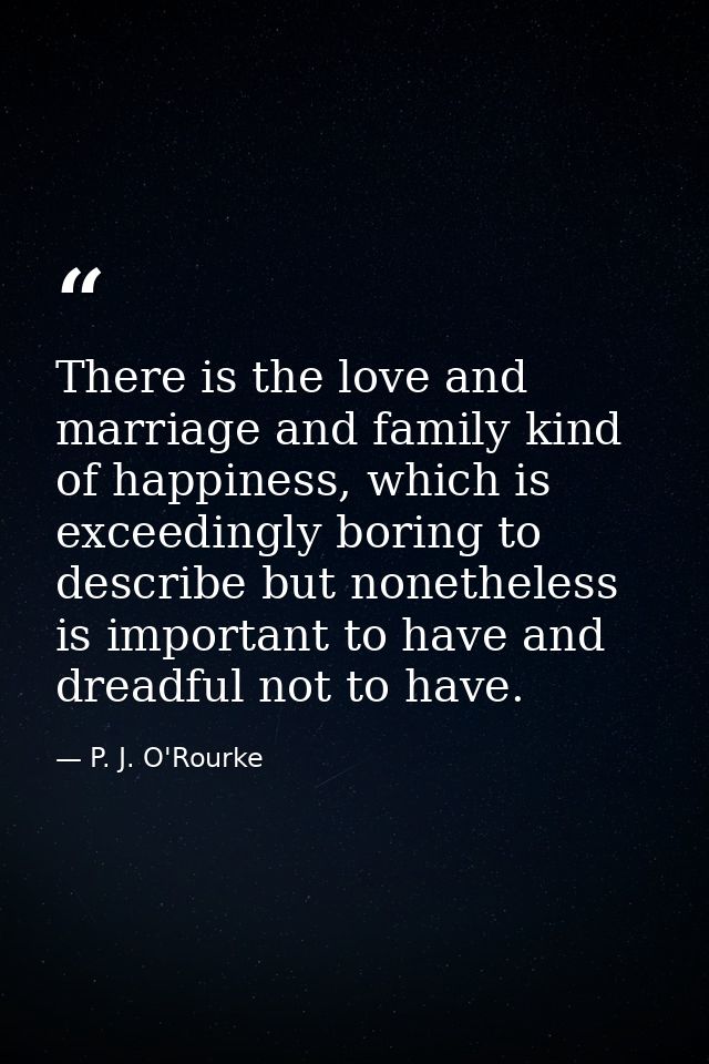 There is the love and marriage and family kind of happiness, which is exceedingly boring to describe but nonetheless is  — P. J. O'Rourke
