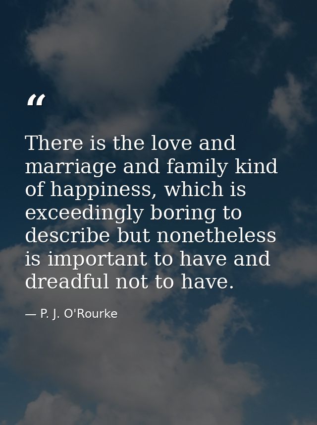 There is the love and marriage and family kind of happiness, which is exceedingly boring to describe but nonetheless is  — P. J. O'Rourke