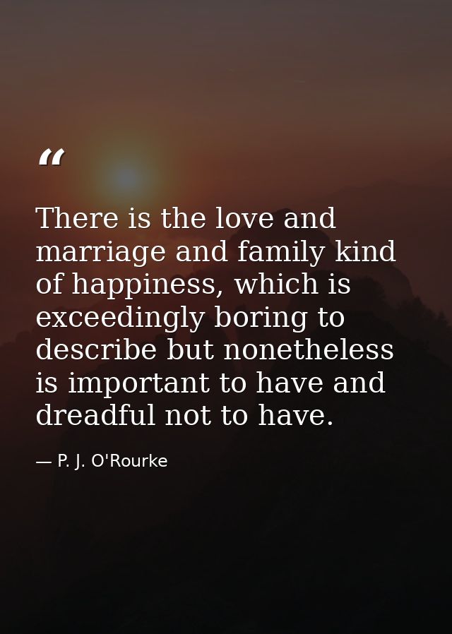 There is the love and marriage and family kind of happiness, which is exceedingly boring to describe but nonetheless is  — P. J. O'Rourke