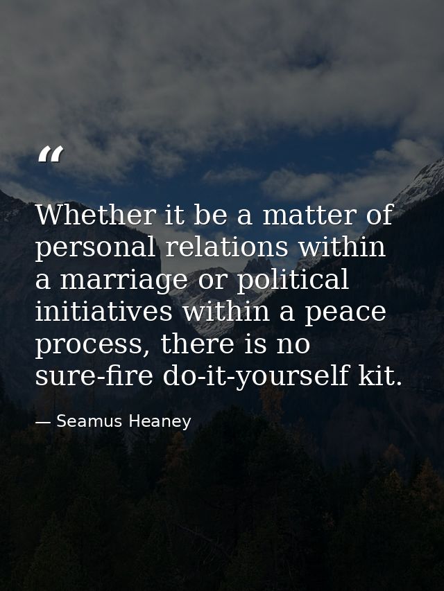 Whether it be a matter of personal relations within a marriage or political initiatives within a peace process, there is — Seamus Heaney