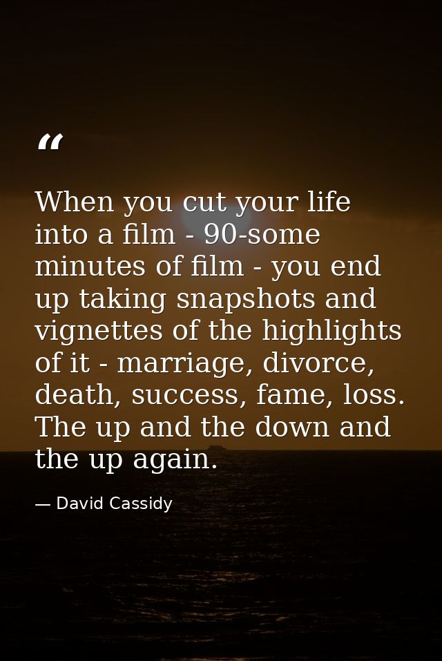 When you cut your life into a film - 90-some minutes of film - you end up taking snapshots and vignettes of the highligh — David Cassidy