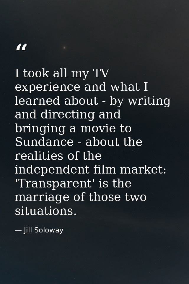 I took all my TV experience and what I learned about - by writing and directing and bringing a movie to Sundance - about — Jill Soloway