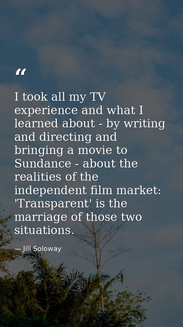 I took all my TV experience and what I learned about - by writing and directing and bringing a movie to Sundance - about — Jill Soloway