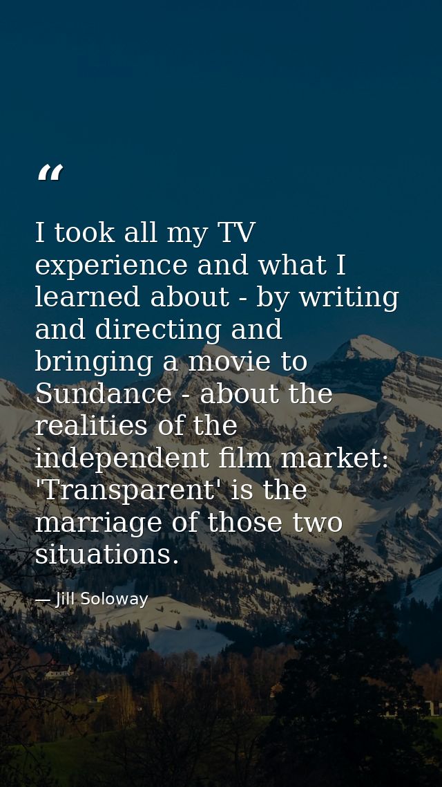 I took all my TV experience and what I learned about - by writing and directing and bringing a movie to Sundance - about — Jill Soloway
