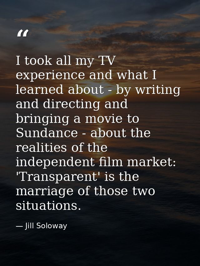 I took all my TV experience and what I learned about - by writing and directing and bringing a movie to Sundance - about — Jill Soloway
