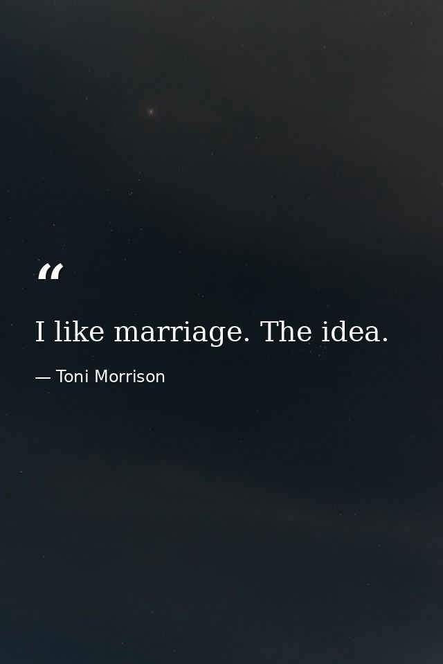 I like marriage. The idea. — Toni Morrison