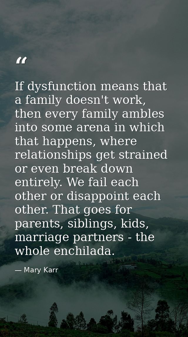 If dysfunction means that a family doesn't work, then every family ambles into some arena in which that happens, where r — Mary Karr