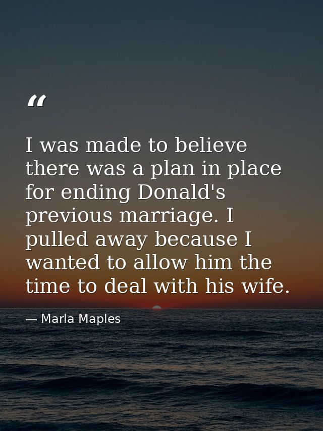 I was made to believe there was a plan in place for ending Donald's previous marriage. I pulled away because I wanted to — Marla Maples