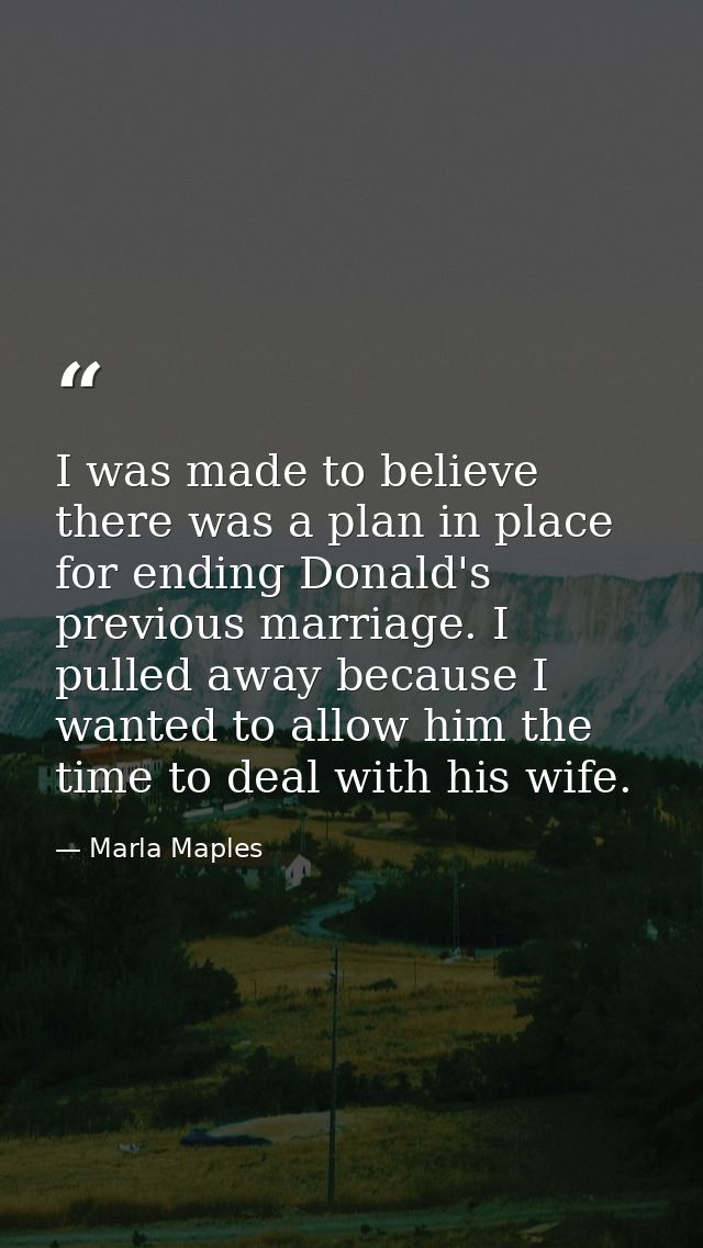 I was made to believe there was a plan in place for ending Donald's previous marriage. I pulled away because I wanted to — Marla Maples