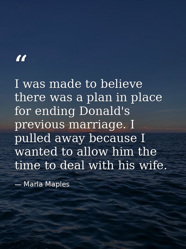 I was made to believe there was a plan in place for ending Donald's previous marriage. I pulled away because I wanted to — Marla Maples