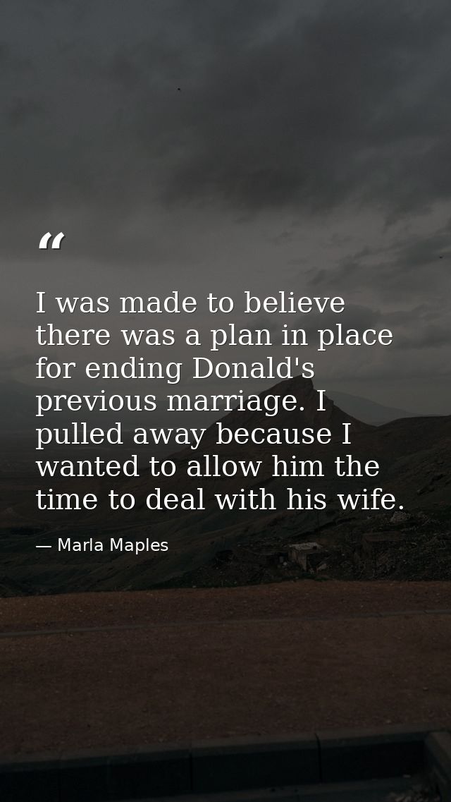 I was made to believe there was a plan in place for ending Donald's previous marriage. I pulled away because I wanted to — Marla Maples