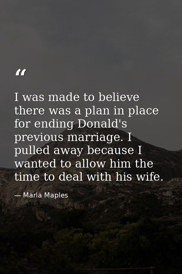 I was made to believe there was a plan in place for ending Donald's previous marriage. I pulled away because I wanted to — Marla Maples