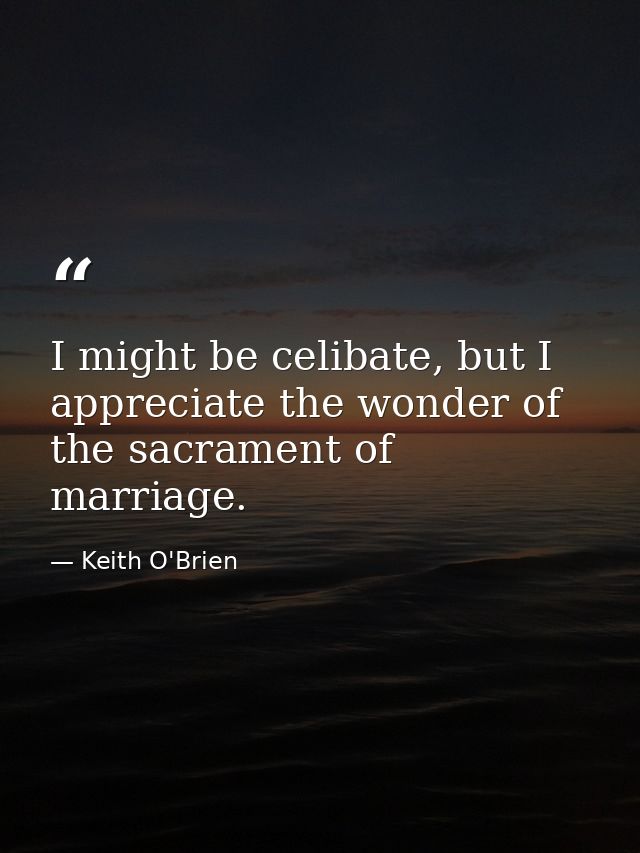 I might be celibate, but I appreciate the wonder of the sacrament of marriage. — Keith O'Brien