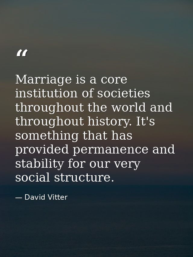 Marriage is a core institution of societies throughout the world and throughout history. It's something that has provide — David Vitter