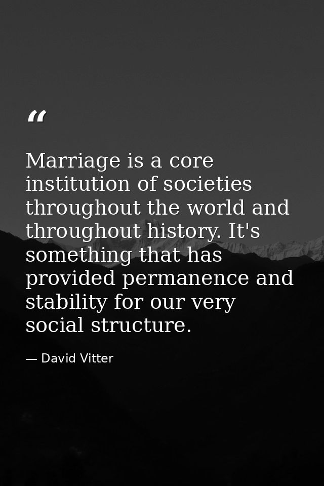 Marriage is a core institution of societies throughout the world and throughout history. It's something that has provide — David Vitter