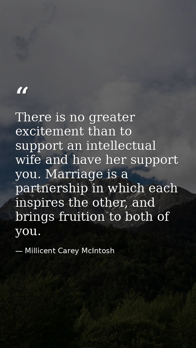 There is no greater excitement than to support an intellectual wife and have her support you. Marriage is a partnership  — Millicent Carey McIntosh