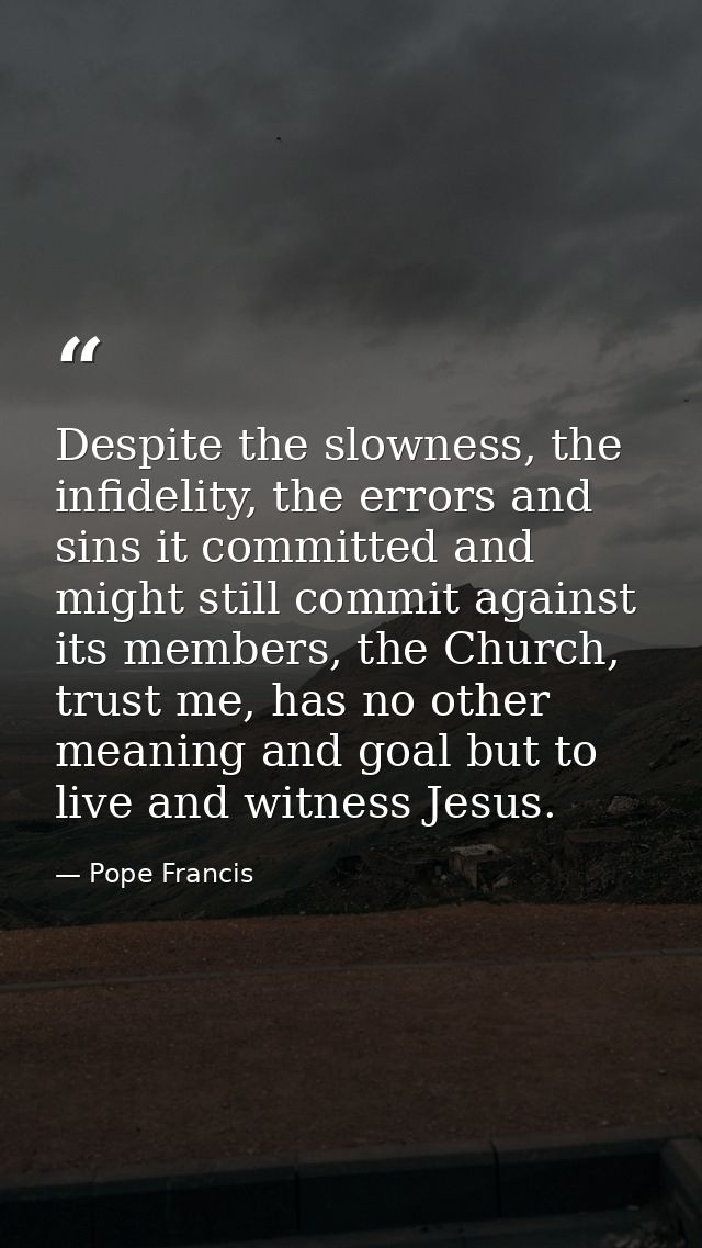 Despite the slowness, the infidelity, the errors and sins it committed and might still commit against its members, the C — Pope Francis