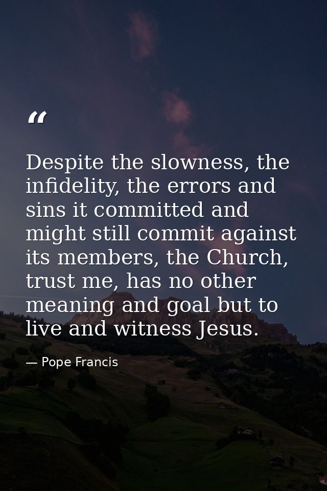 Despite the slowness, the infidelity, the errors and sins it committed and might still commit against its members, the C — Pope Francis