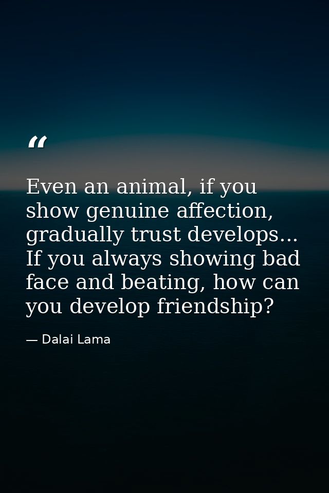 Even an animal, if you show genuine affection, gradually trust develops... If you always showing bad face and beating, h — Dalai Lama