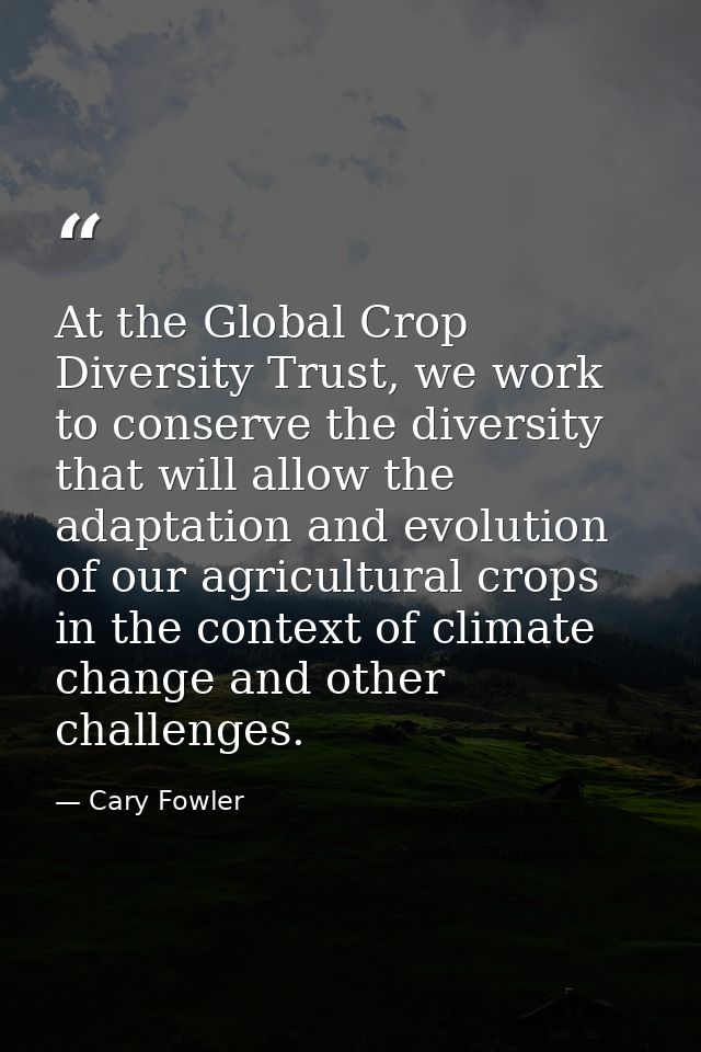 At the Global Crop Diversity Trust, we work to conserve the diversity that will allow the adaptation and evolution of ou — Cary Fowler