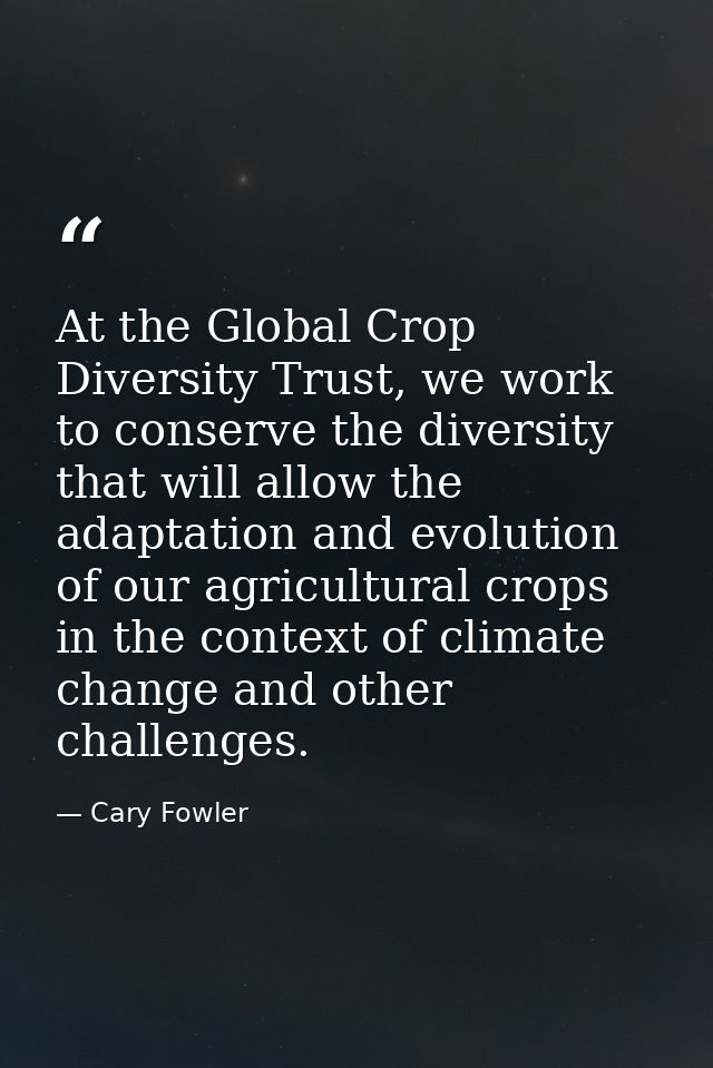 At the Global Crop Diversity Trust, we work to conserve the diversity that will allow the adaptation and evolution of ou — Cary Fowler