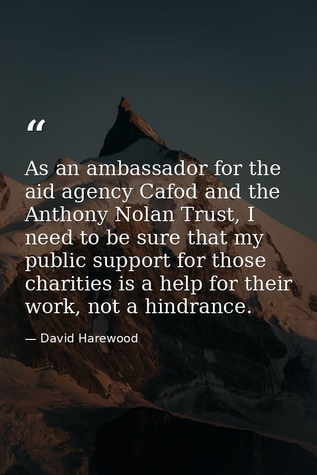 As an ambassador for the aid agency Cafod and the Anthony Nolan Trust, I need to be sure that my public support for thos — David Harewood