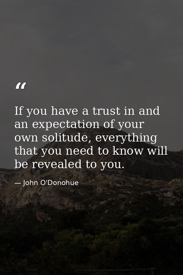 If you have a trust in and an expectation of your own solitude, everything that you need to know will be revealed to you — John O'Donohue