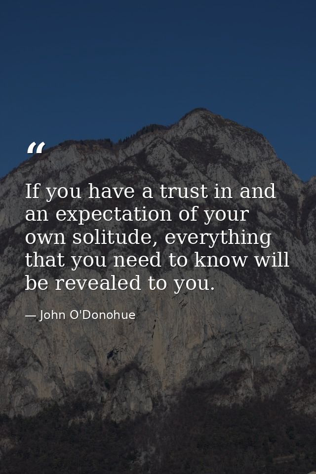 If you have a trust in and an expectation of your own solitude, everything that you need to know will be revealed to you — John O'Donohue