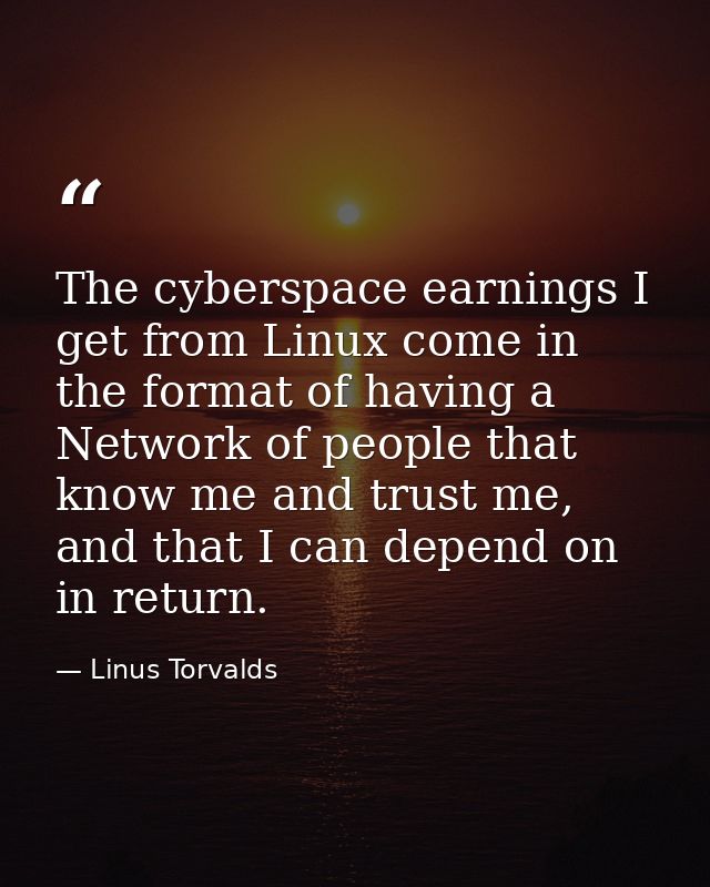 The cyberspace earnings I get from Linux come in the format of having a Network of people that know me and trust me, and — Linus Torvalds