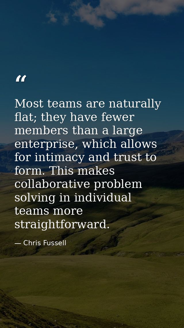Most teams are naturally flat; they have fewer members than a large enterprise, which allows for intimacy and trust to f — Chris Fussell
