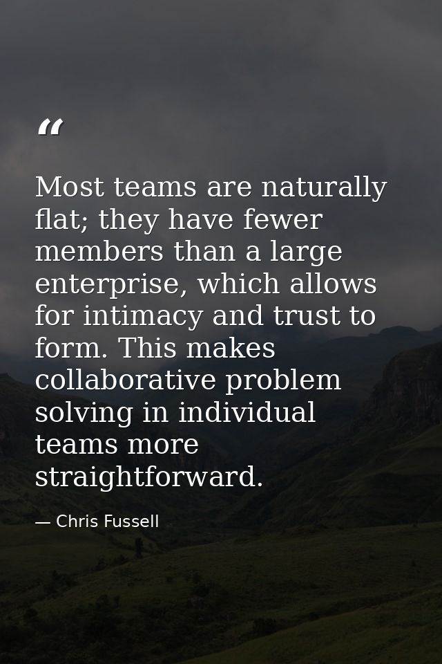 Most teams are naturally flat; they have fewer members than a large enterprise, which allows for intimacy and trust to f — Chris Fussell