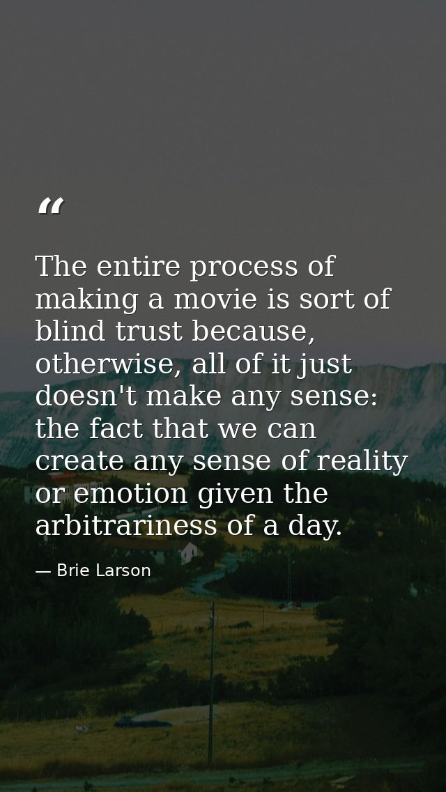 The entire process of making a movie is sort of blind trust because, otherwise, all of it just doesn't make any sense: t — Brie Larson