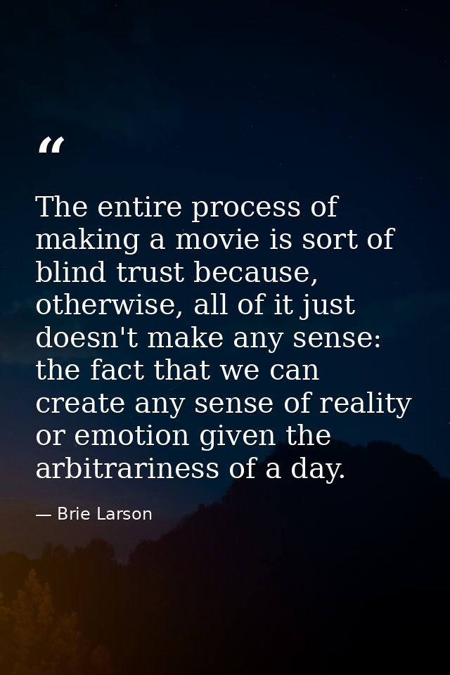 The entire process of making a movie is sort of blind trust because, otherwise, all of it just doesn't make any sense: t — Brie Larson