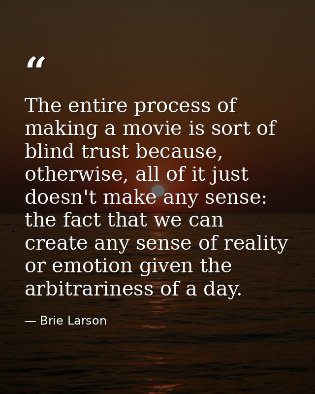 The entire process of making a movie is sort of blind trust because, otherwise, all of it just doesn't make any sense: t — Brie Larson