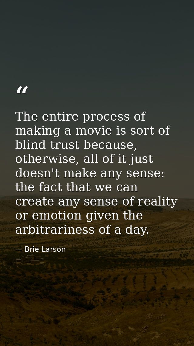 The entire process of making a movie is sort of blind trust because, otherwise, all of it just doesn't make any sense: t — Brie Larson