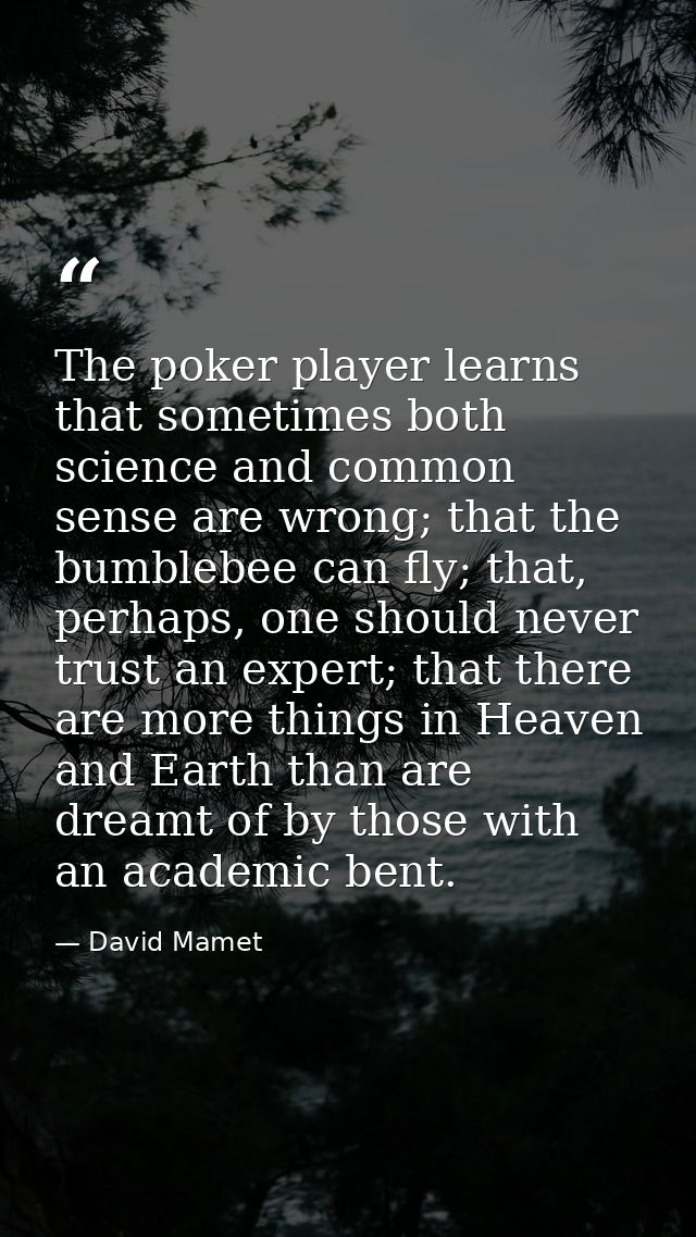 The poker player learns that sometimes both science and common sense are wrong; that the bumblebee can fly; that, perhap — David Mamet