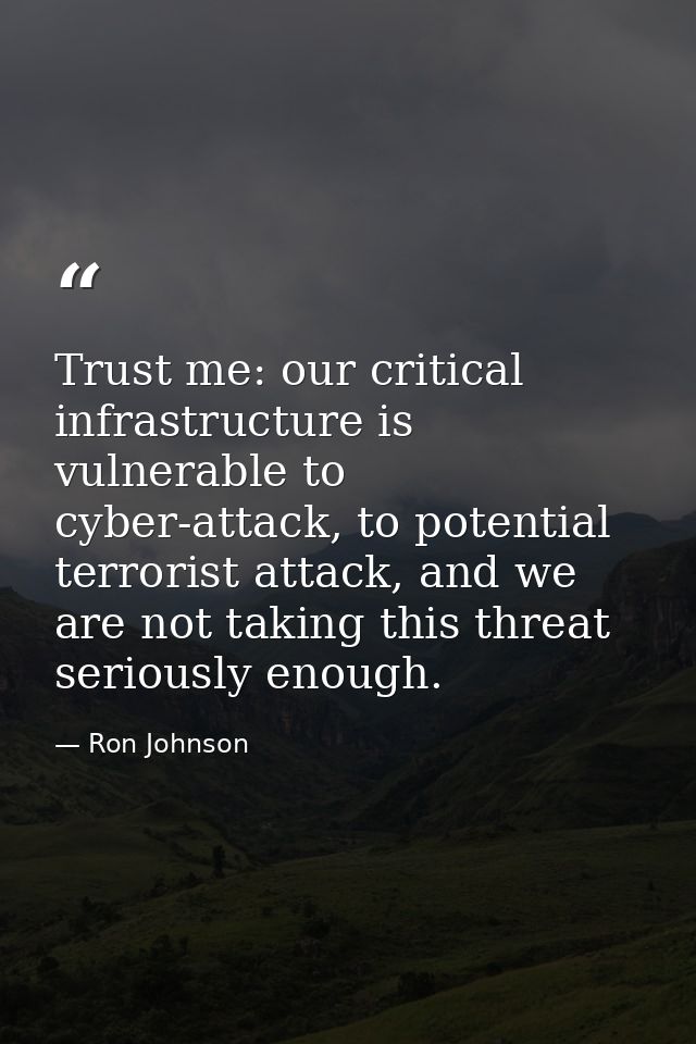 Trust me: our critical infrastructure is vulnerable to cyber-attack, to potential terrorist attack, and we are not takin — Ron Johnson