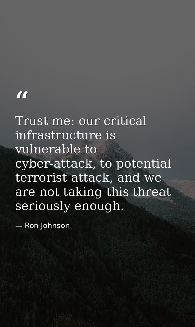 Trust me: our critical infrastructure is vulnerable to cyber-attack, to potential terrorist attack, and we are not takin — Ron Johnson