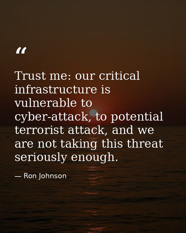 Trust me: our critical infrastructure is vulnerable to cyber-attack, to potential terrorist attack, and we are not takin — Ron Johnson