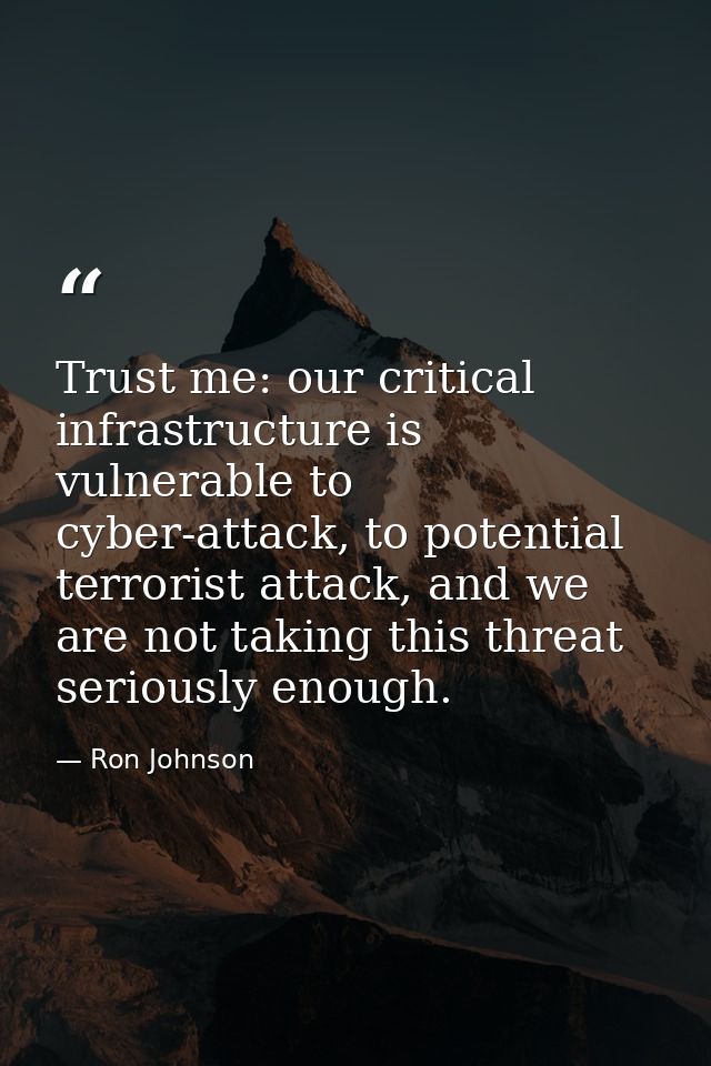 Trust me: our critical infrastructure is vulnerable to cyber-attack, to potential terrorist attack, and we are not takin — Ron Johnson