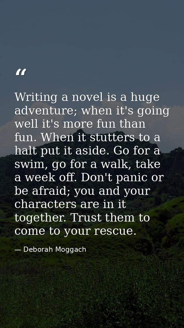 Writing a novel is a huge adventure; when it's going well it's more fun than fun. When it stutters to a halt put it asid — Deborah Moggach