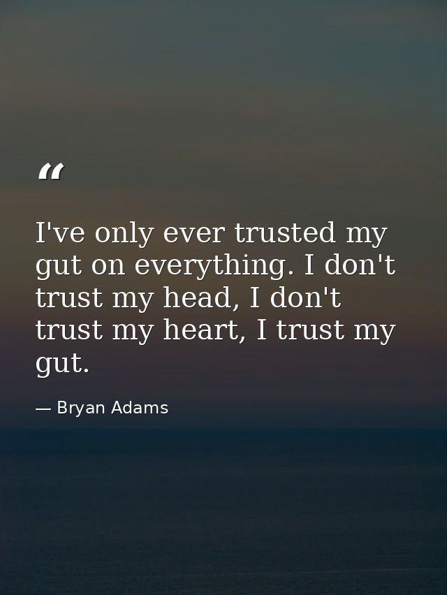 I've only ever trusted my gut on everything. I don't trust my head, I don't trust my heart, I trust my gut. — Bryan Adams