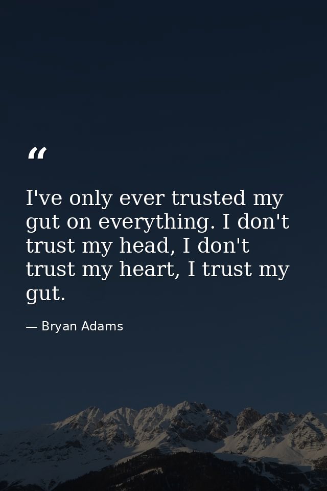 I've only ever trusted my gut on everything. I don't trust my head, I don't trust my heart, I trust my gut. — Bryan Adams