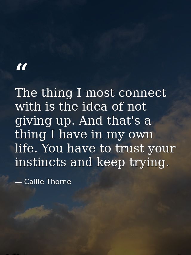 The thing I most connect with is the idea of not giving up. And that's a thing I have in my own life. You have to trust  — Callie Thorne