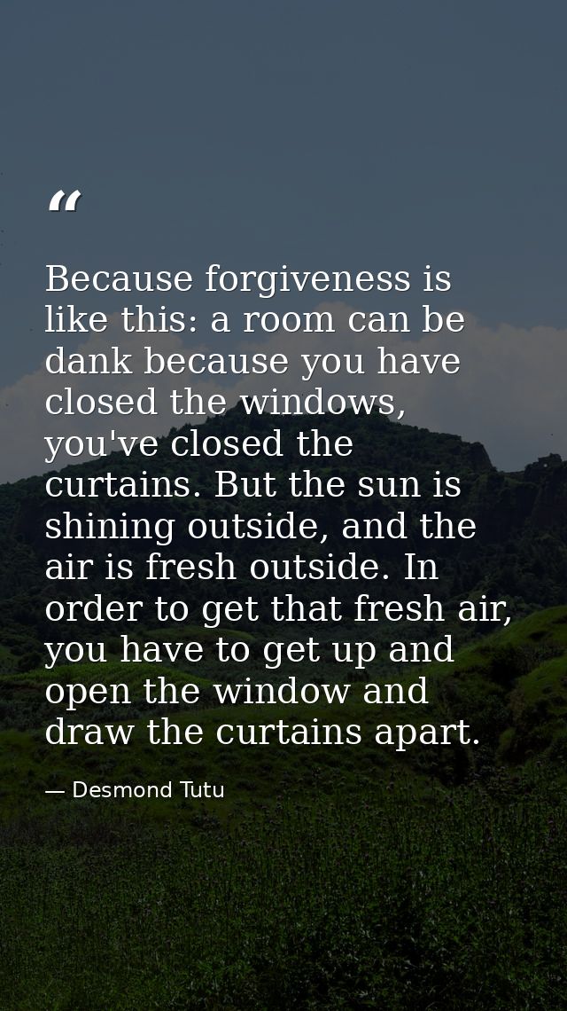 Because forgiveness is like this: a room can be dank because you have closed the windows, you've closed the curtains. Bu — Desmond Tutu