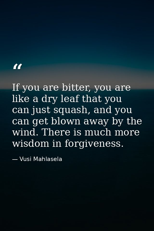 If you are bitter, you are like a dry leaf that you can just squash, and you can get blown away by the wind. There is mu — Vusi Mahlasela