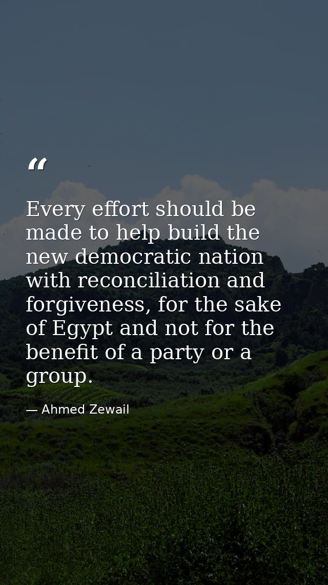 Every effort should be made to help build the new democratic nation with reconciliation and forgiveness, for the sake of — Ahmed Zewail