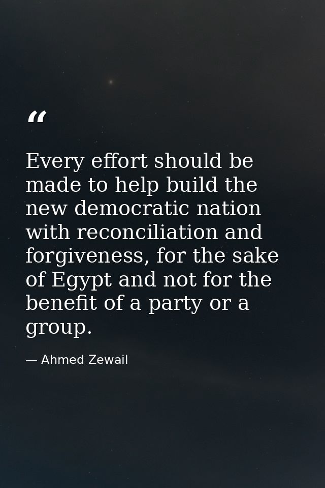Every effort should be made to help build the new democratic nation with reconciliation and forgiveness, for the sake of — Ahmed Zewail